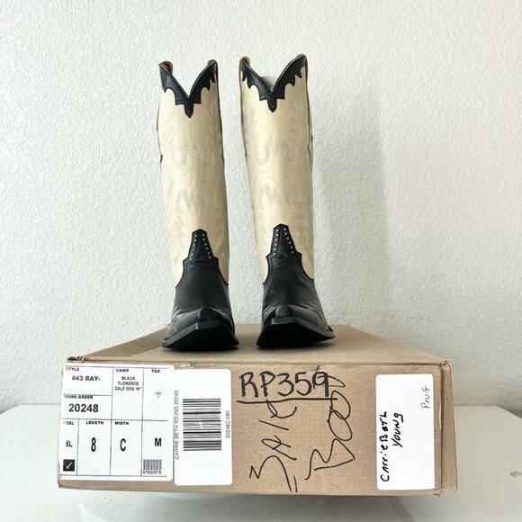 Rod Patrick Womens Cowboy Boots 8C Black Ivory Western Cowgirl Tall Pointed Toe - Picture 13 of 14